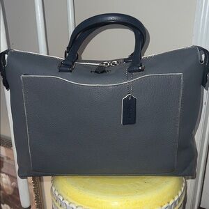 Coach Beckett Briefcase Gray Navy Colorblock